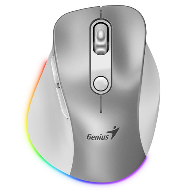 Genius: Mouse Mini Silent Bluetooth Ergonomic, USB-C Rechargeable, RGB LED, Silver
