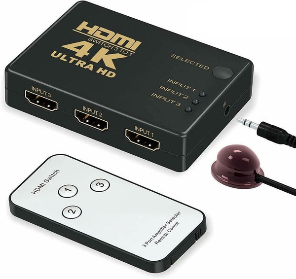HDMI Switch 4K 3-input |1-output, Metal Housing With IR Remote Control