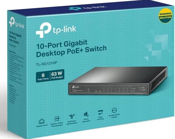 Switch 10 Port Gigabit (9*RJ45 + 1*SFP) with 8-Port PoE+ (63W)